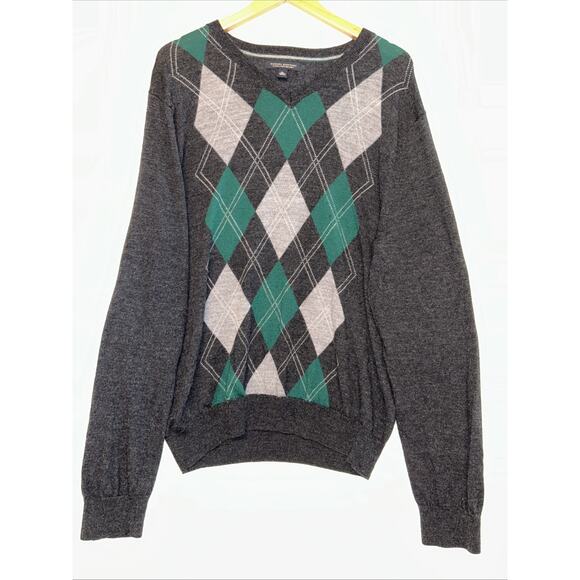 Banana Republic Mens XL Argyle Sweater V Neck Merino Wool Preppy Old Money - Picture 1 of 13